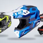 Casques Scorpion SMX-10 Leap bleu et blanc, Gasoline jaune fluo et noir, Speed noir, blanc et rouge